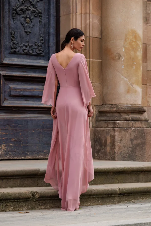 Combinaison habillée en mousseline rose poudré à strass, vue de dos - CO8017 Ellebeline