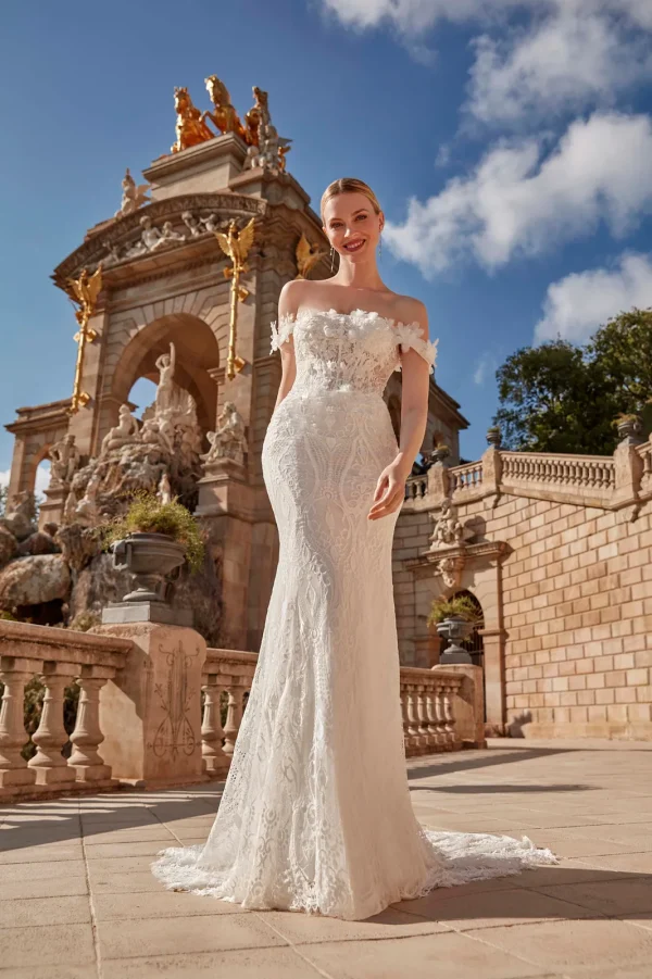 Robe de mariée sirène en dentelle à épaules dénudées fleuries, EB0172 Ellebeline