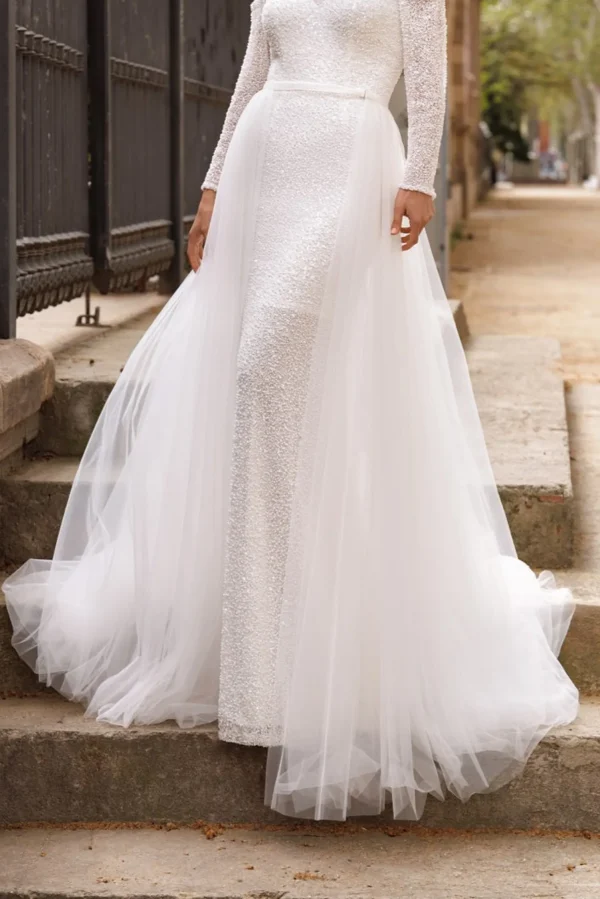 Jupe amovible de mariée en tulle JM8002 vue de face Ellebeline