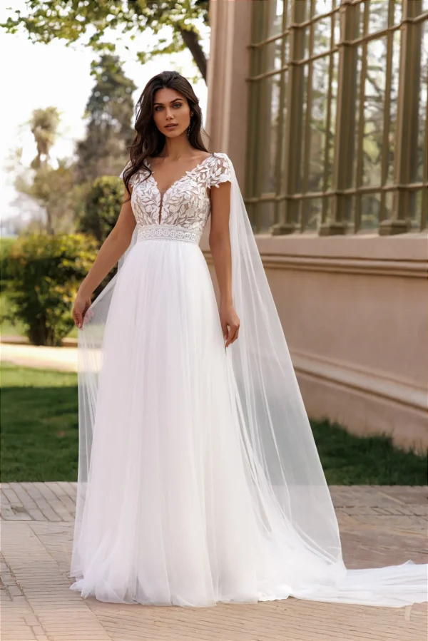 Voile de mariée long en tulle VOILE002 vue de face Ellebeline